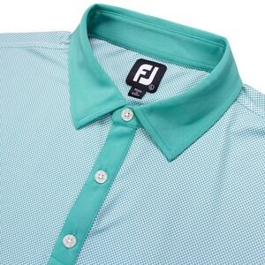 FootJoy Golf Polo Shirt Mens Large Green Mini Check Contrast Collar Stretch
